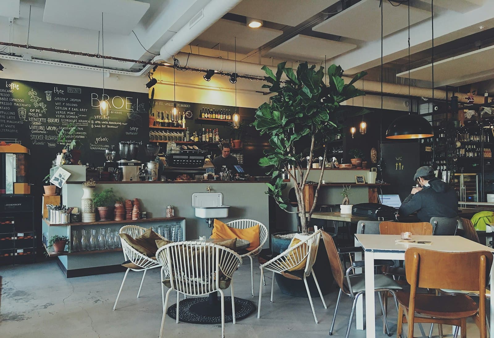 Interior of a neighborhood cafe